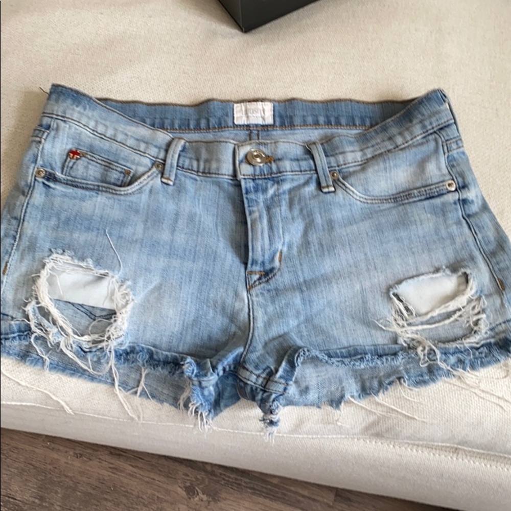 Distressed Hudson Jean Shorts Light Wash